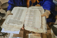 The librarian showing the old manus
